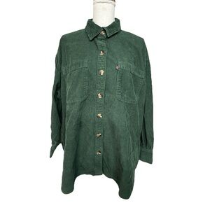 LEVIS RELAXED FIT GREEN CORDUROY BUTTON UP OVER SHIRT WOMENS SIZE XXL